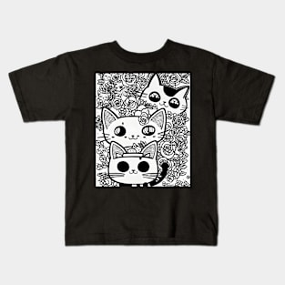 Beautiful Black and White Cat Illustration - Modern Art Kids T-Shirt